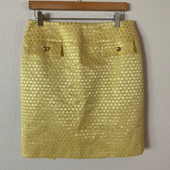 Antonio Melani Yellow Jacquard Polka Dot Pencil Skirt Size 8 - Picture 4 of 11